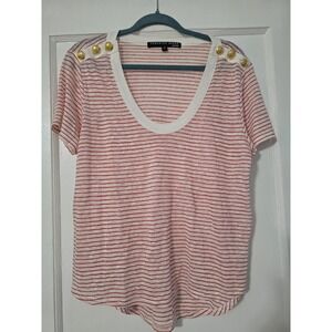 Veronica Beard Top Womens Size Medium Striped Red Gold Button Linen
